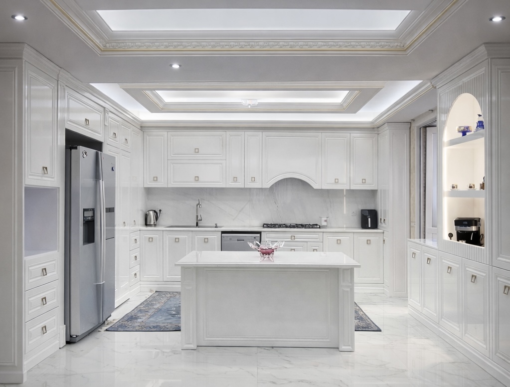 کابینت کلاسیک سفید با جزیره